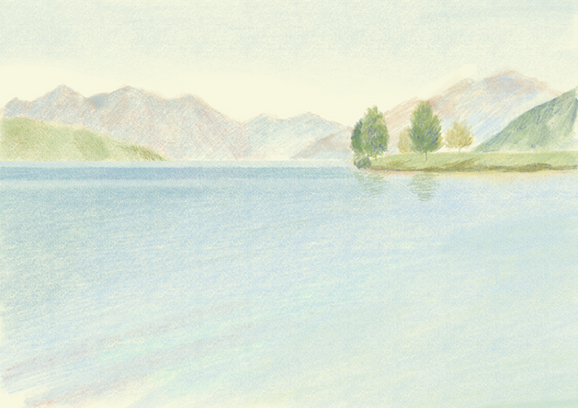 Colored Pencil Lake Landscape