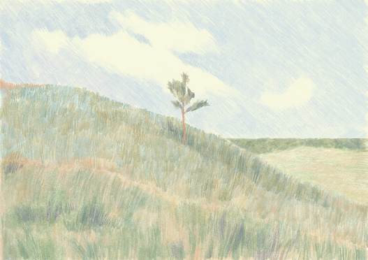 Colored Pencil Hilly Landscape